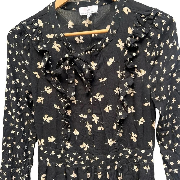 Patrons of Peace long sleeve black floral Tie front Dress floral whimsy Goth S - Picture 3 of 15